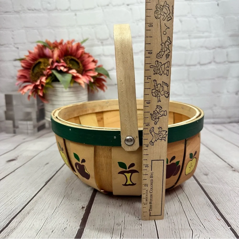 vtg 1995 Decorative Wooden Basket apples cottagecore farmhouse rustic country